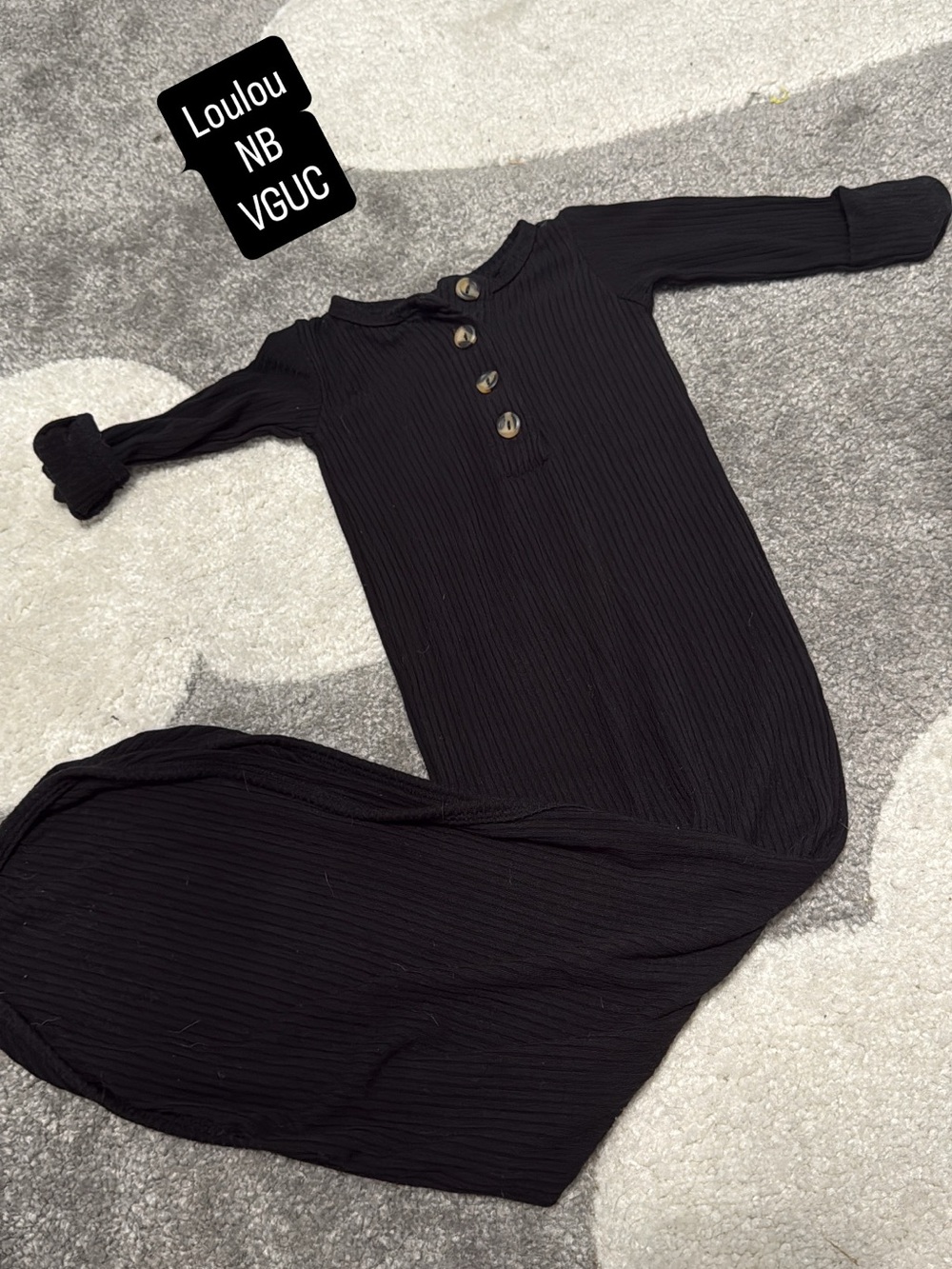Loulou Black Ribbed Henley Newborn Gown